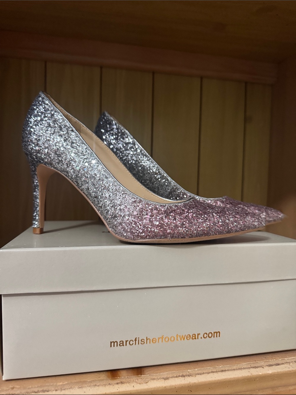 Marc Fisher Silver and Pink Glitter Pointed-Toe Pumps